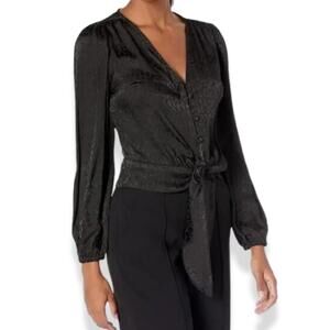Michael Kors Crop Length Blouse Front Tie Animal Jacquard Print Black Large NWT